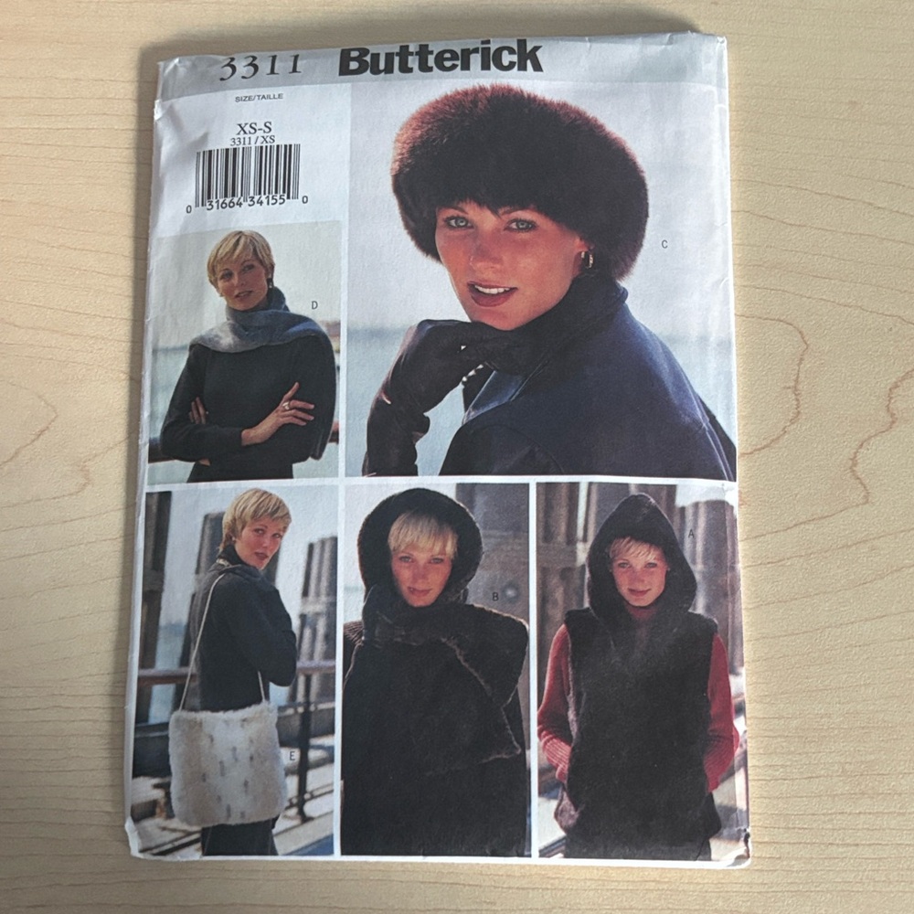 Butterick 3311 Pattern UNCUT F/F Vest, Scarf, Bag, etc.
